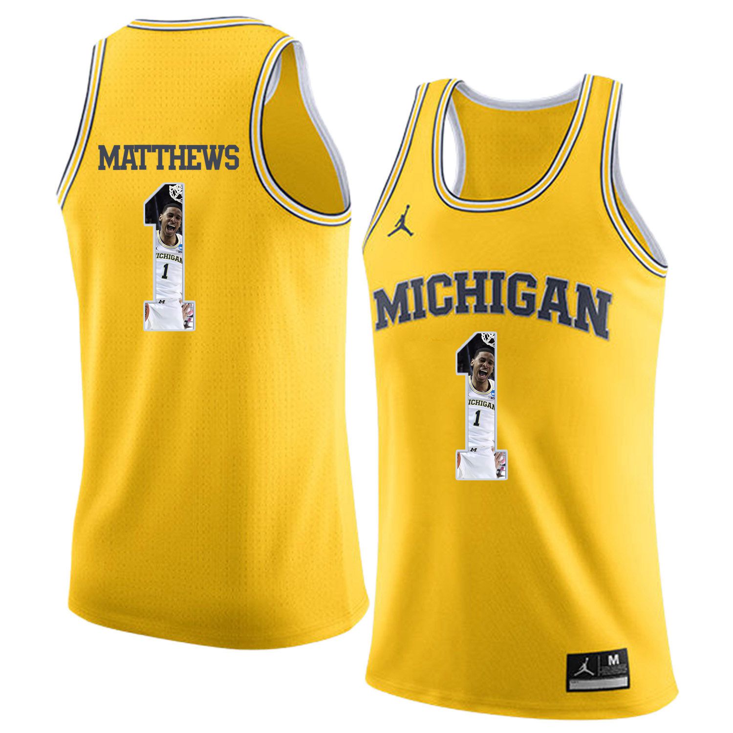Men Jordan University of Michigan Basketball Yellow 1 Matthews Fashion Edition Customized NCAA Jerseys